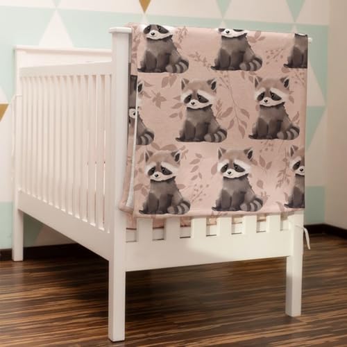 Image of Cute Raccoon Leaves Baby Blanket for Boys Girls Baby Animal Flannel Soft Swaddle Blanket Receiving Blankets for Nursery Stroller Toddler Bed Baby Carseat Crib Daycare Playmat 30x40