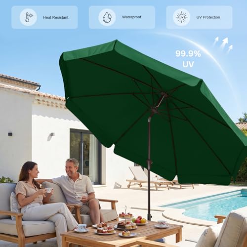 Image of ABCCANOPY 9ft Scalloped Patio Umbrella, Outdoor Table Umbrella with Tilt and Crank, Fiberglass Ribs Deck Umbrella for Patio, Pool, Garden, Picnic (Green)