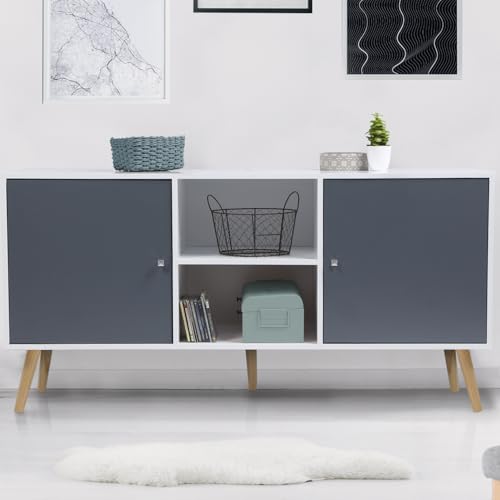 MARKET Buffet bas scandinave 140 cm EFFIE 2 portes bois et - vue 5