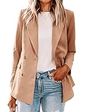 Cnkwei Womens Casual Blazers Double Breasted Peak Lapel Collar Work Office Jacket Khaki