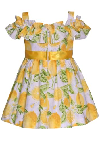Bonnie Jean Girls Size 2T-16 Lemon Cotton Poplin Cold Shoulder Dress3