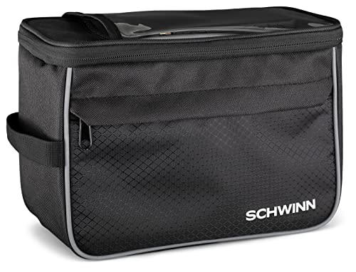 Schwinn Handlebar Bag for Bicycles, Black, Touch-Screen Compatible Smartphone Pocket, Easy Installation, Storage for Phone, Wallet, Keys and More, Bike Handlebar Bag
