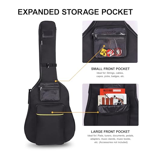 Image of 40 /41 /42 inch Acoustic Guitar Bag,Oxford Fabric with 0.35 inch Thick Padding | Water Resistant Gig Bag | 3 Pockets | Side Handle & Back Hanger Loop | Adjustable Dual Shoulder Straps for Travel Daily Use