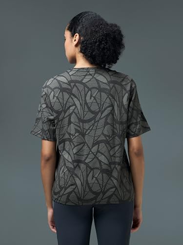 Image of TECHNOSPORT Women's Relaxed Fit Abstract Print Jacquard Crew Neck Half Sleeve T-Shirt for Gym, Sports & Regular Use