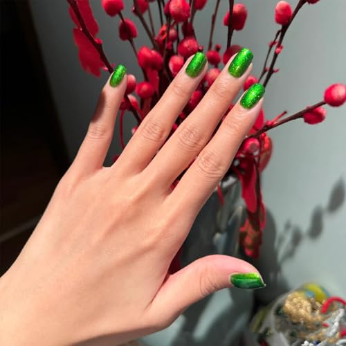 COSMOO Glitter Green Nail Polish, 12ml Bright Green High Glossy Quick Dry Nail Lacquer, Shimmer Art Varnish, 0.41fl oz