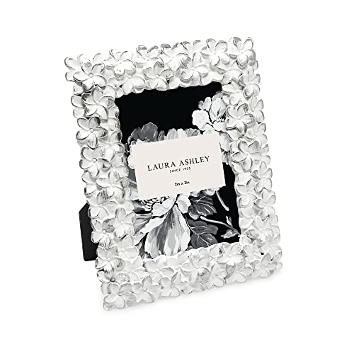 Image of Laura Ashley 2x3 White & Silver Flower Textured Picture Frame w /Easel