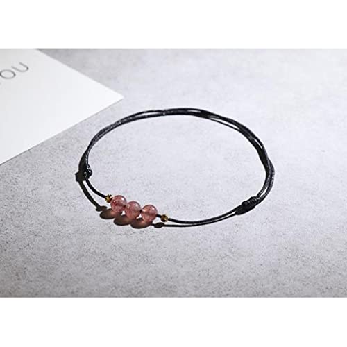 Tobillera de cuarzo fresa tejida a mano con amuleto de hilo rojo para mujer 5