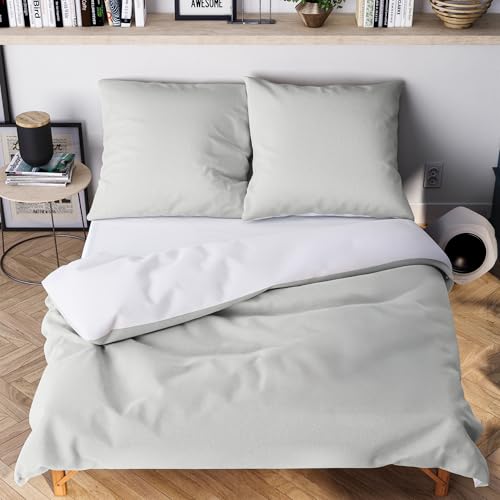 Wolkenfeld Bettwäsche 135x200 cm – Hellgrau/Weiss - kuschlig weich & bügelfrei – ÖKO-TEX Zertifiziert – Mikrofaser Bettwäsche-Sets 1x Bettbezug 135 x 200 + 1x Kissenbezug 80x80 Wolkenfeld Bettwäsche 135x200 cm – Hellgrau/Weiss - kuschlig weich & bügelfrei – ÖKO-TEX Zertifiziert – Mikrofaser Bettwäsche-Sets 1x Bettbezug 135 x 200 + 1x Kissenbezug 80x80