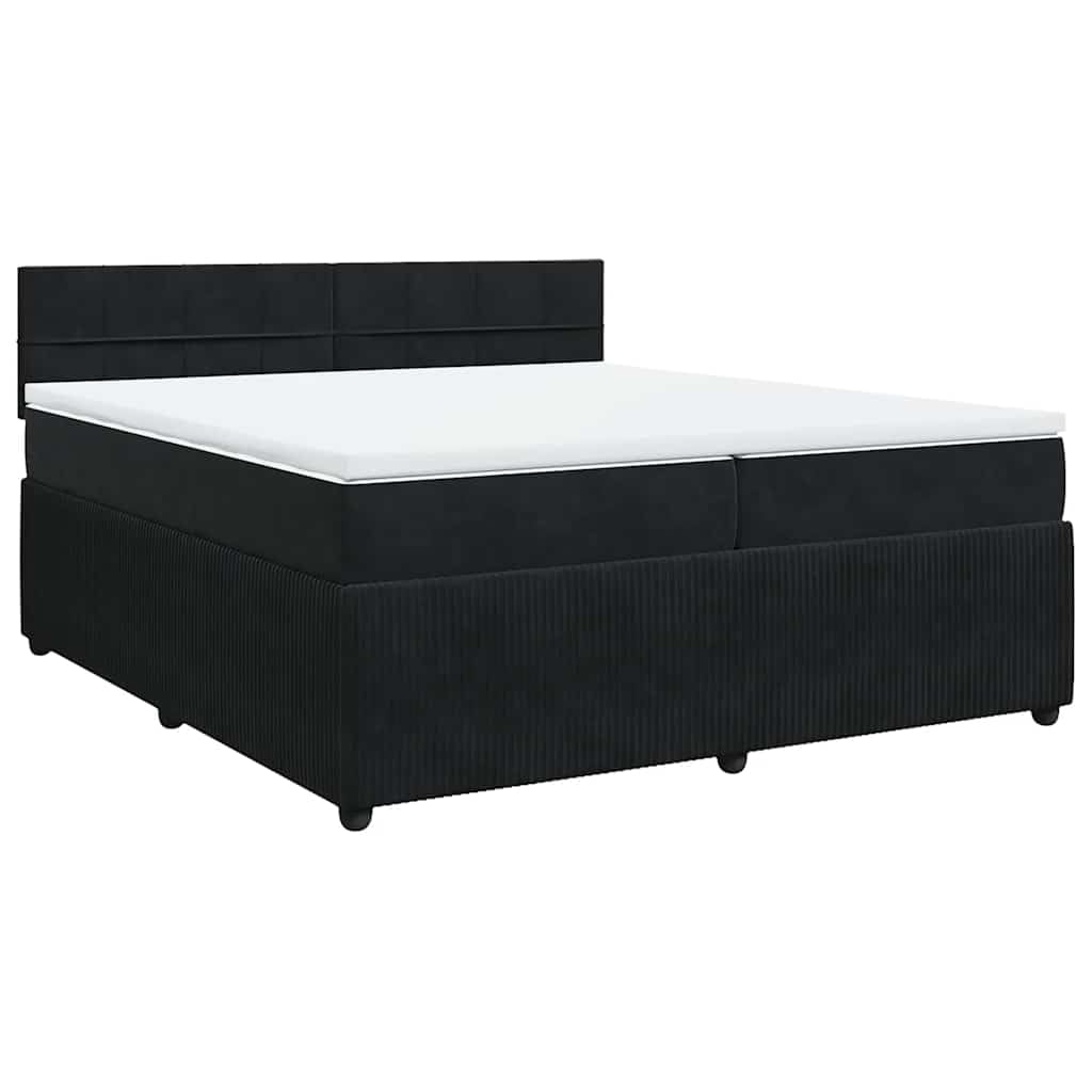 vidaXL Boxspringbett, Doppelbett mit Matratze Matratzenauflage, Bettgestell mit Lattenrost Kopfteil, Polsterbett Bett für Schlafzimmer, Schwarz 200x200cm Samt