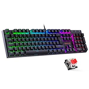 Redragon Mechanische Gaming Tastatur, QWERTZ Tastatur (Deutsches Layout) mit Rote Schalter für PC Gamer Arbeits, 105 Tasten Programmierbare Kabelgebundene Tastatur, Stahlgehäuse, RGB Beleuchtung