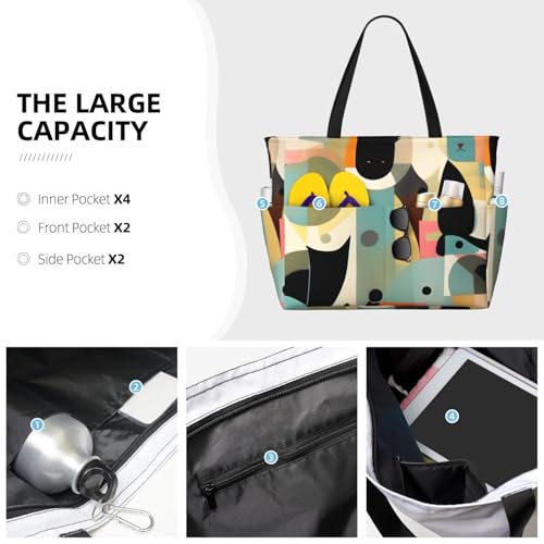 QWVBNMid-Century Modern Art Cat Beach travel bag, lightweight and reusable, suitable for family trips, gym and outdoor adventures.3