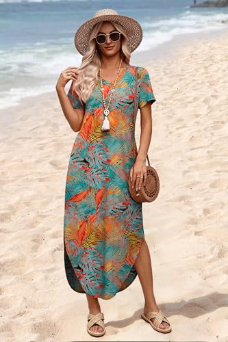 Image of WIHOLL Women's Summer Short Sleeve Dresses Maxi Dress Vacation Beach Sundresses 2026 with Pockets
