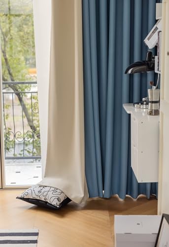 Rideaux bicolores bleu et blanc laiteux en patchwork texturé premium - 5