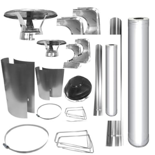 Harvia WHP1000500-PKG Chimney & Assembly Kit, Barrel, Flat Roof, Stainless