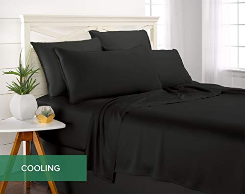 Image of Pure Bamboo Queen Sheets, Genuine 100% Organic Viscose Derived from Bamboo Bed Sheet Set, Luxuriously Soft & Cooling, Double Stitching, 2 Year Quality Promise (Queen, Black)