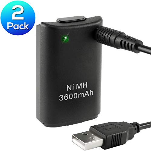 Insten [2-Pack] for xBox 360 Controller Battery Pack 3600mAh Rechargeable Power Kit Set