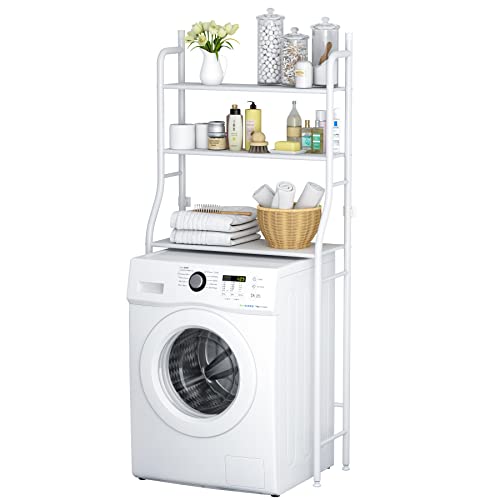 MOYIPIN Étagère de Rangement à 3 Niveaux pour Machine à Laver - Économie d'espace - pour Salle de Bain au-Dessus des Toilettes - Multifonction, Solide, réglable, Blanc
