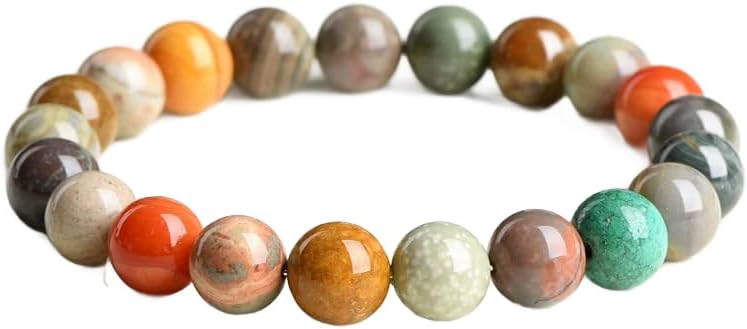 Natural Alashan Agate Bracelet, Colorful Milkshake Beaded Bangle, Unisex Minimalist Unique Jewelry (Colorful Alxa,10~11MM [about 18 pieces])