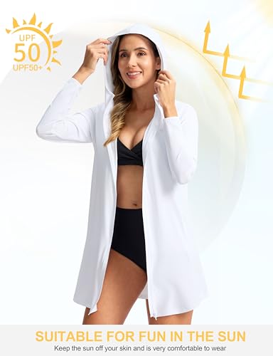 SANTINY Women's UPF50+ Swim Cover Up Sun Protection Hoodie Long UV Jacket SPF Lightweight Swimsuit Beach Cover Ups for Women2
