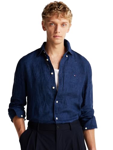 Image of Tommy Hilfiger Men's Long Sleeve Casual Linen Button Down Shirts in Regular Fit
