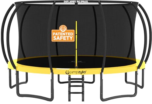 Image of JUMPZYLLA Trampoline Outdoor 8FT 10FT 12FT 14FT 15FT 16FT with Enclosure and Ladder, ASTM Approved Recreational Trampoline for Kids and Adults, Anti-Rust Coated Frame