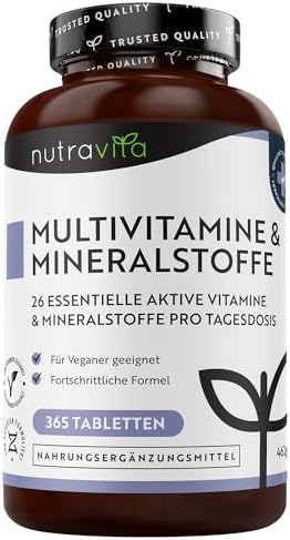 Multivitamins & Minerals, 365 Vegan Multivitamin Tablets, Supply for 1 Year, Multivitamin Tablets for Men and Women with 26 Essential Active Vitamins & Minerals