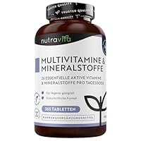 Nutravita Multivitamin & Mineralstoffe - 365 hochdosierte Tabletten mit Bioaktiv-Formen & Premium-Rohstoffen - Laborgetestet - vegane, Multivitamintabletten mit 26 aktiven Vitamine & Mineralstoffe