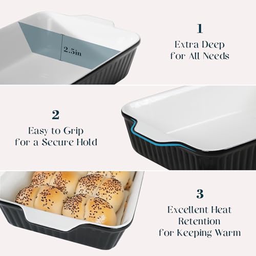 Image of DOWAN 9x13-Inch Casserole Dishes for Oven, Ceramic Baking Dish, Large Lasagna Pan Deep, 4.2 Quarts Baking Pan with Handles, for Casserole, Bakeware, Lasagna, Home Kitchen Gift, Black