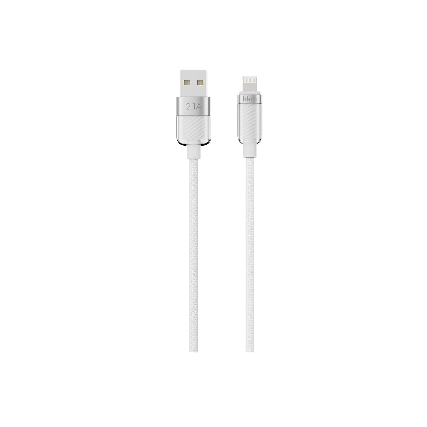 hkm tech KNIT GLAM 2.1A hızlı şarj destekli, USB-A to Lightning Şarj ve Data Aktarım Kablosu, 1 metre, Beyaz