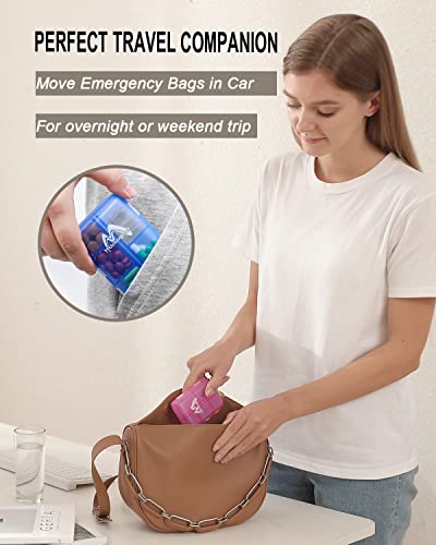 2 Pack Couple Travel Pill Case For Purse, 10 Compartments, Portable Small 7-Day Weekly Travel Pill Organizer Portable Pocket Pill Box Dispenser Pill Holders For Traveling (Blue + Light Red) #TOP1