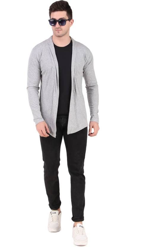 PAUSE Sport Men Light Grey Full Sleeve Cotton Open Long Cardigan | Full Sleeves Shrug for Men Mensshrug-717-LGR_M