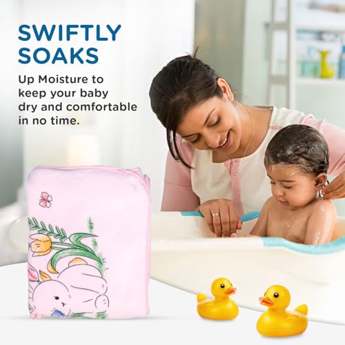 Image of Mee Mee Hooded Baby Bath Towel for New Born | Wash Cloth, Quick Absorbent, Can be Used for Baby Swaddling, Extra Soft Cotton Towels for Kids /Toddlers /Infants /Babies, Pack of 1, (Pink Flowers) 80X80 CM