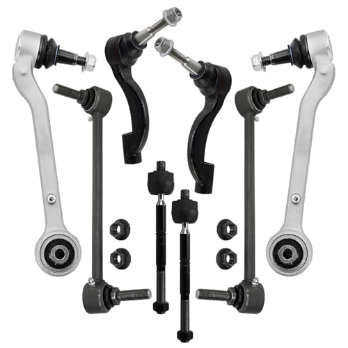 Image of Detroit Axle - RWD Front End Kit for 2013 2014 2015 2016 2017 2018 2019 Cadillac ATS, 2 Lower Rearward Control Arms with Ball Joint 4 Outer Inner Tie Rods 2 Sway Bars Replacement