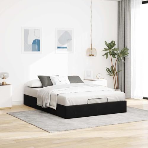 Festnight Cama Canape 140 x 190 cm, Cama Tapizada 140 x 190 cm, con Somier y Espacio de Almacenamiento, Cama de Almacenamiento, Canapé Abatible 140 x 190 cm Negro