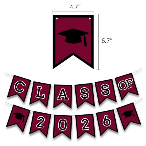 Image of Maroon Graduation Party Decoration Class Banner Hanging Pom Poms Flowers High School College Grad Supplies