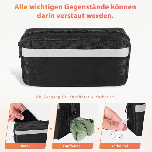Joggingleine Hunde,Freihändig,Verstellbarer Bauchgurt hundeleine, Zwei gepolsterte Griffe,Stoßdämpfende, elastische,Abnehmbare reflektierende Hüfttasche,Joggen/Laufen Für Hunde bis 50 kg,Schwarz