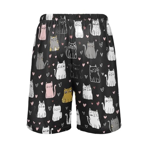 Cartoon Cat Love Heart Print Pajama Bottom Shorts for Men Soft Casual Sleep Lounge Shorts with Pockets S-XXL2