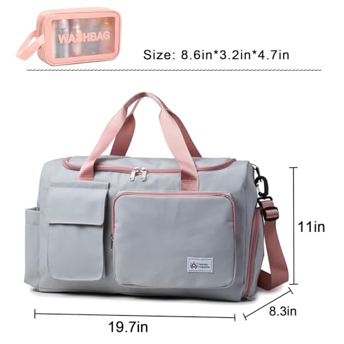 Image of Small Gym Bag for Women, Travel Duffle Bag Carry On Weekender Bag with Shoe Compartment, 40#Grey-Zipper, 11*19.6*8.2 inches, Gym Bag&toiletry Bag