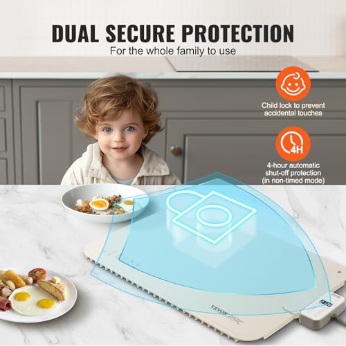 Image of VEVOR Electric Warming Tray, Food Warming Mat for Buffet, Rollable & Portable Silicone Food Warmer with 4 Adjustable Temperature Settings, Auto Shut-Off & Child Lock, Perfect for Parties, Catering