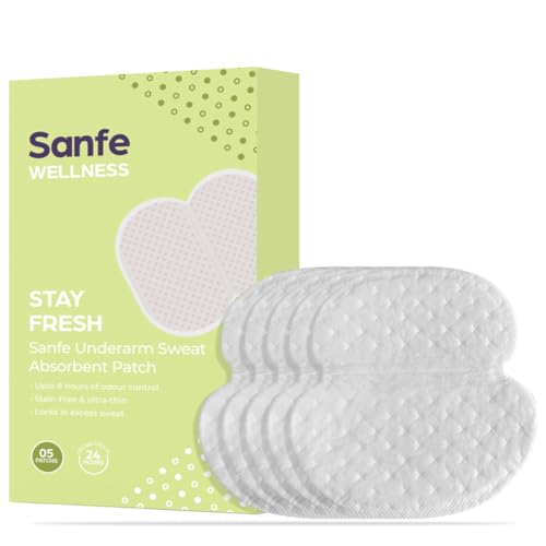 Image of Sanfe Underarm Sweat Absorbent Patch | Prevents Stains, Absorbs Sweat & Unpleasant Odour | 8 hr odour control, stain free, ultra thin | 5 Pairs, For men & women