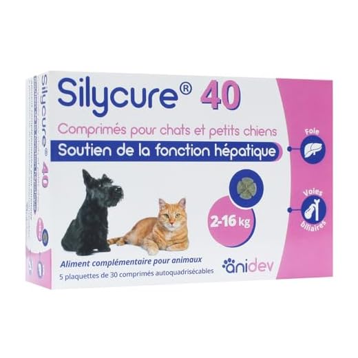 Anidev Silycure 40 mg - Informe de Silybina - Suplemento alimenticio para perros y gatos - Caja de 5 x 30 CPS