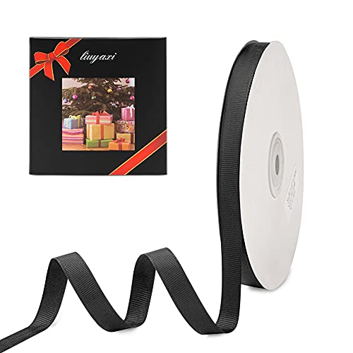 LIUYAXI 3/8 X 50 Yards Solid Black Grosgrain Ribbon Perfect for Crafts Wedding Decor DIY Hair Accessories Sewing Gift Package Wrapping and More
