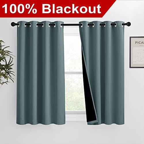 Image of NICETOWN 100% Blackout Curtains 54 inches Long, Double-Deck Completely Blackout Window Treatment Thermal Insulated Lined Drapes for Small Window (Greyish Blue, 1 Pair, 46 inches Width Each Panel)