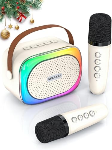YOUBST Karaoke Machine 2 Microphones, Kids Toys Birthday for 3-12 Year Old Girls with Voice Changing & LED Party Lights Mini Bluetooth Karaoke Speaker for Girls Toy Presents (Beige)