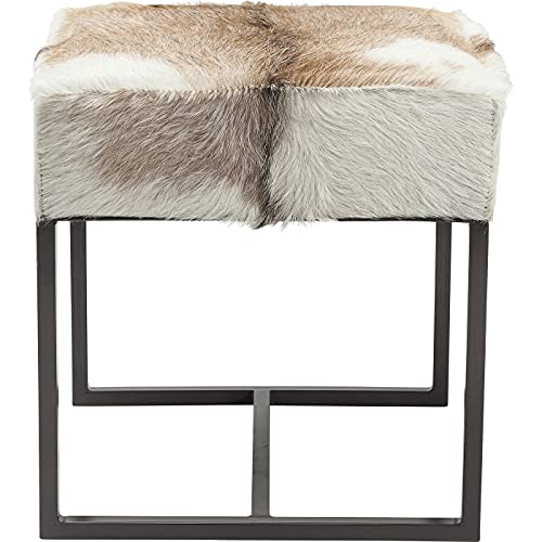 Design Sgabello County Life 45X45X45Cm Piccolo Con Rivestimento Di Capra Struttura In Metallo Resistente Soggiorno Cucina Bar Stile Montagna Casa Di Campagna pelle