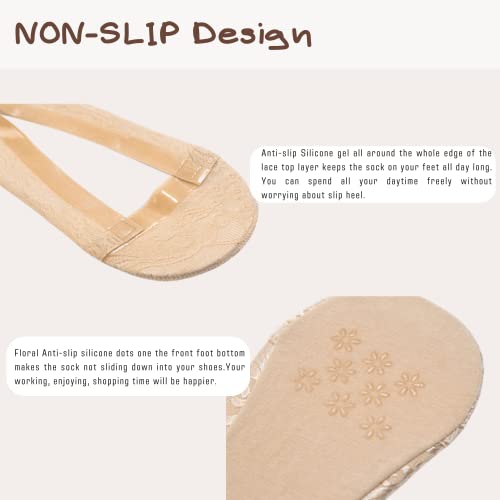 Lace No Show Socks Women's Low Cut Nonslip Liner Sock Invisible 5 Pairs 5-9 (5-8, 3 Beige 2 Black), (W1) #TOP2