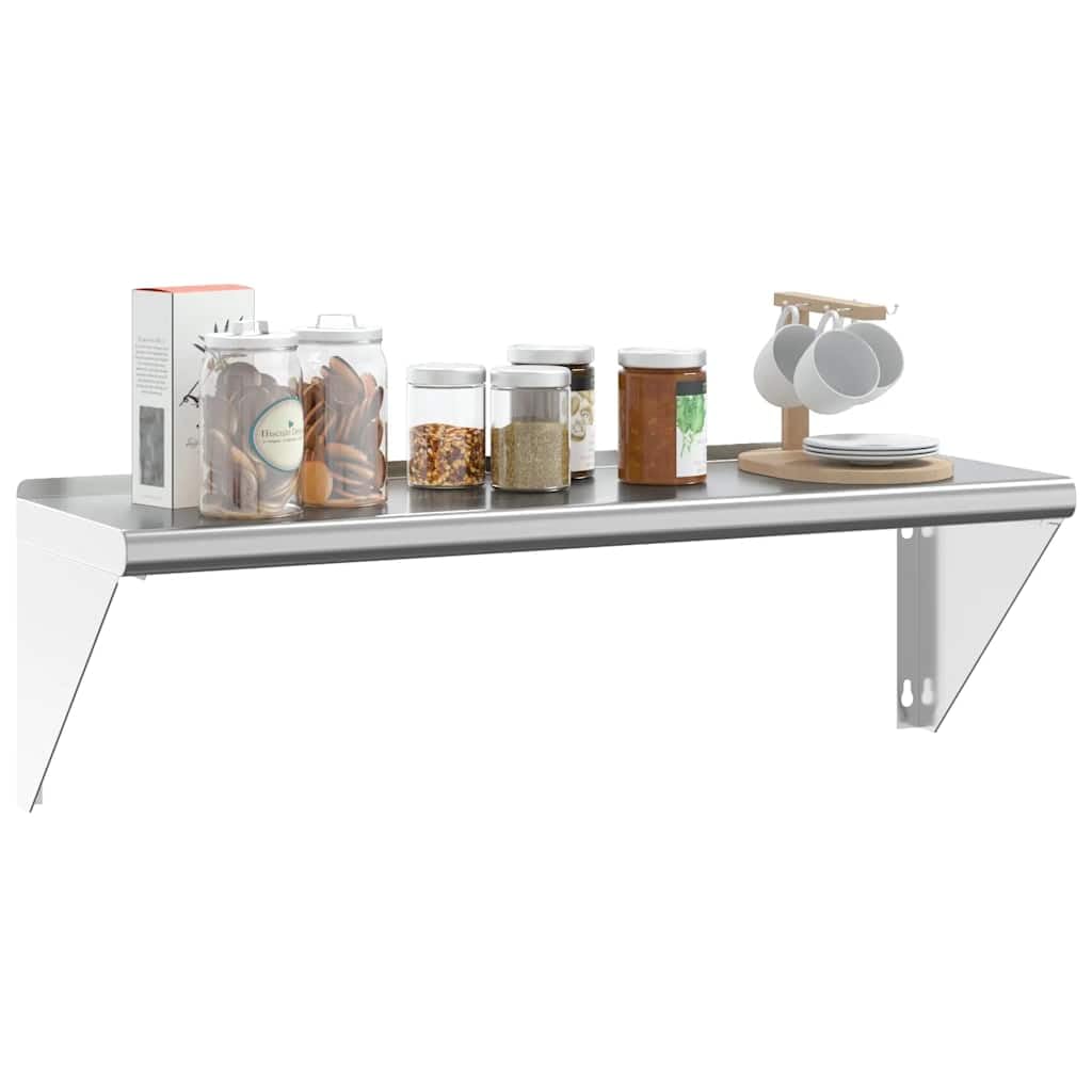 Scaffale da parete da 100 x 30 x 31 cm, in acciaio inox spazzolato, con portata di 50 kg, per ristorazione, cucina, soggiorno e bar, argento