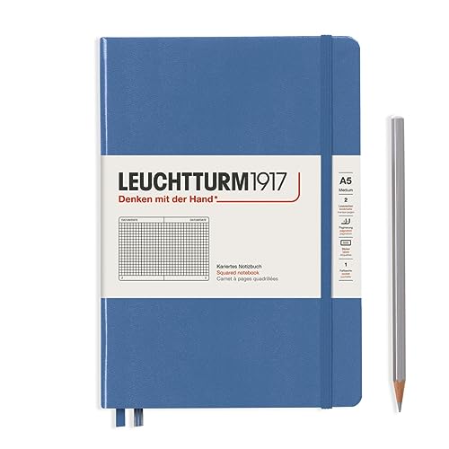 Image of LEUCHTTURM1917 - Notebook Hardcover Medium A5-251 Numbered Pages for Writing and Journaling (Denim, Squared)