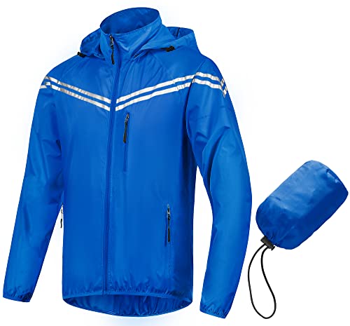 Image of CREATMO US Men's Packable Waterproof Running Rain Coats Reflective Cycling Jacket Windbreaker With Removable Hood