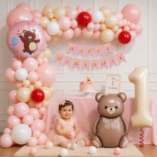 Image of Rozi Decoration Set of 62 Pcs Teddy Bear 1st Birthday Balloon Decoration Kit